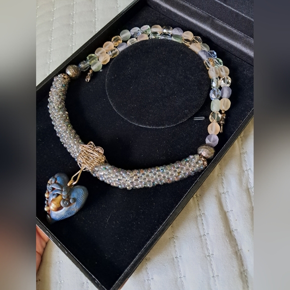 Unique Rare Artisan Mixed Media Silver Sea Glass Labradorite Necklace & Pendant - Picture 3 of 6